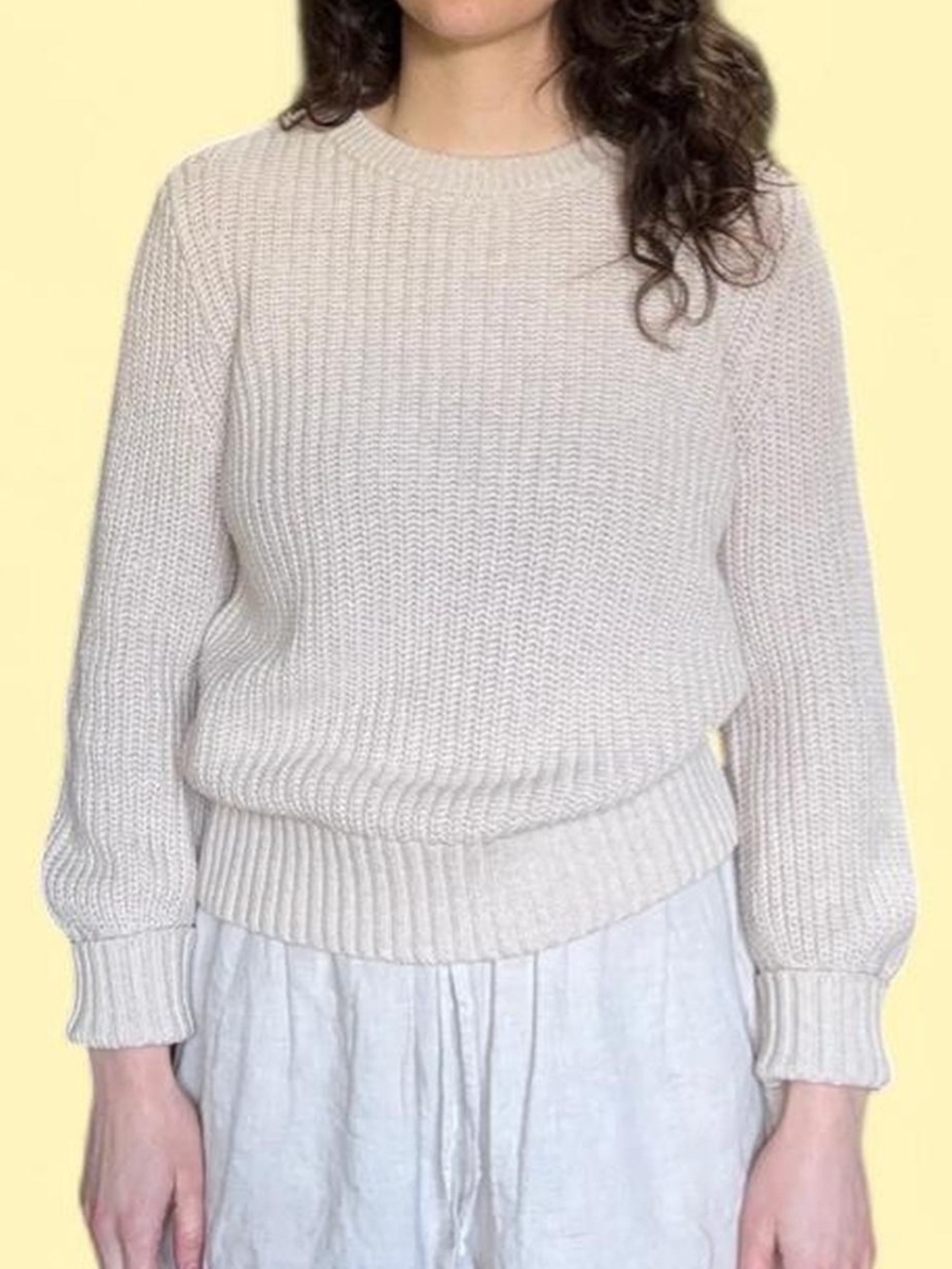 J. Crew beige cotton knit crew neck sweater in half fisherman’s rib size xs EUC